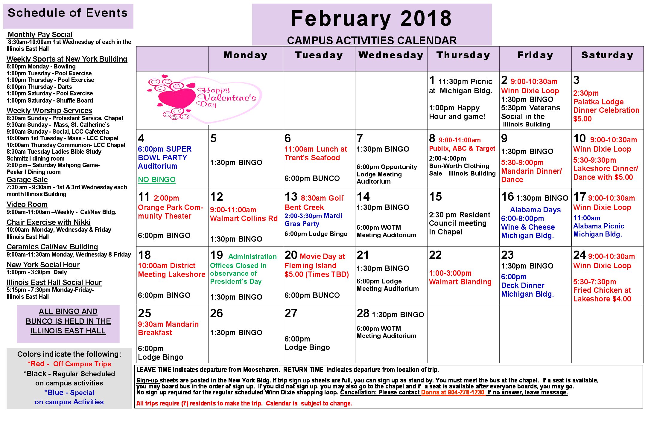 Activities Calendar - Moosehaven