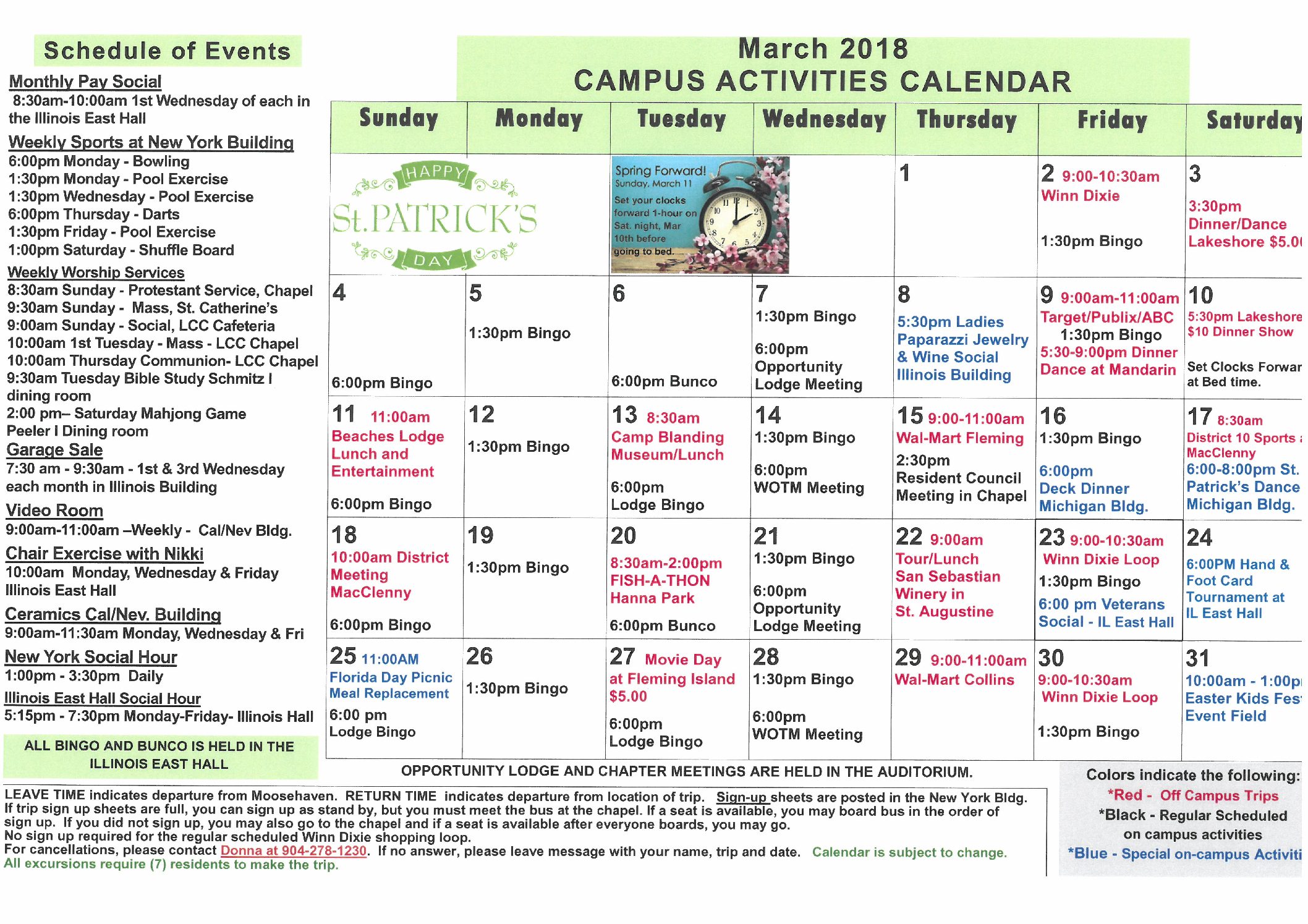 Activities Calendar Moosehaven