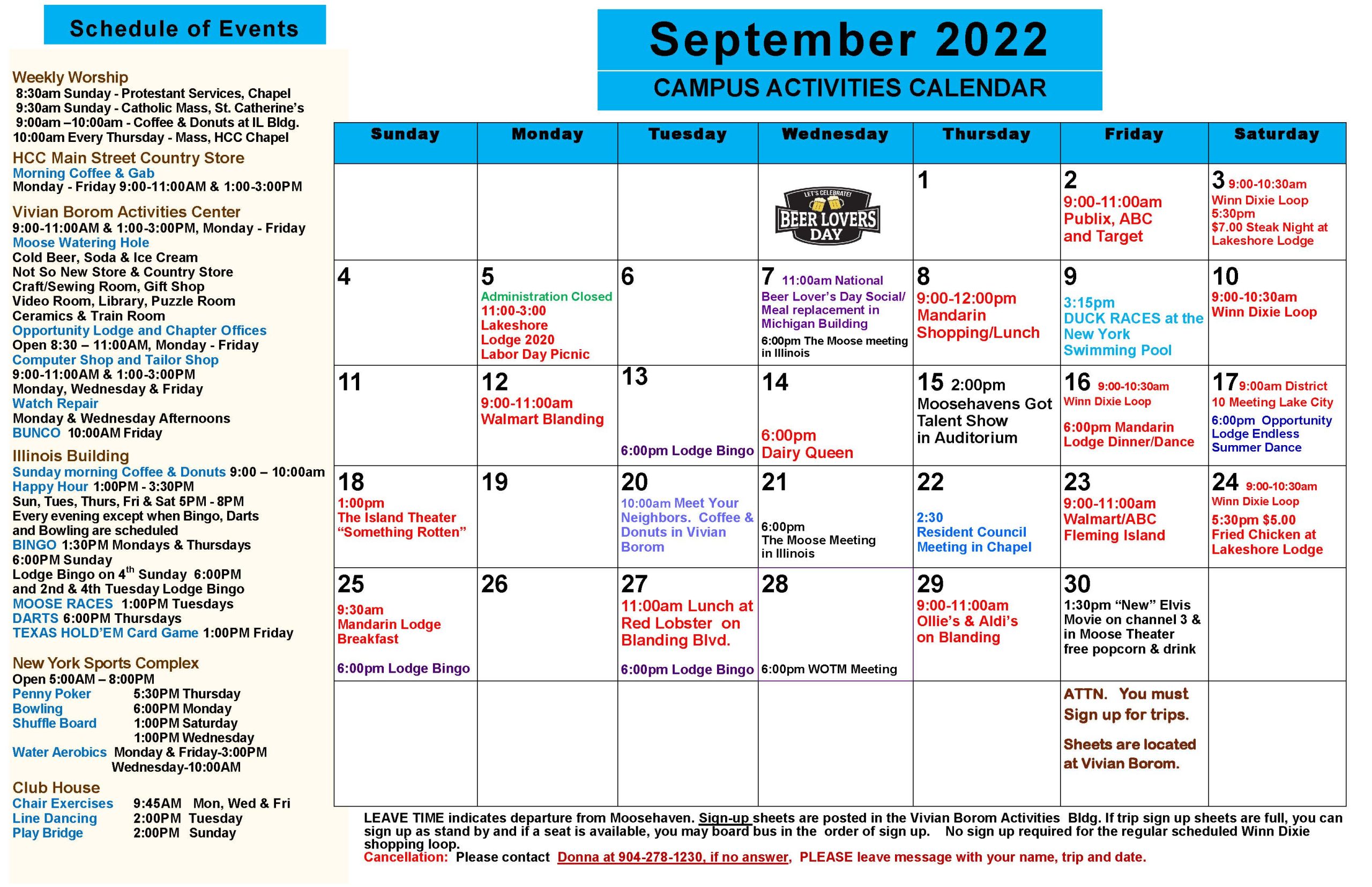 Activities Calendar - Moosehaven