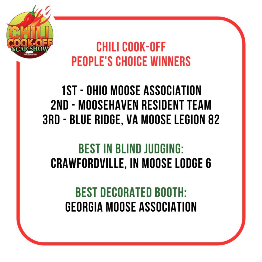 2024 Moosehaven Chili Cook-Off and Car Show People's Choice Winners